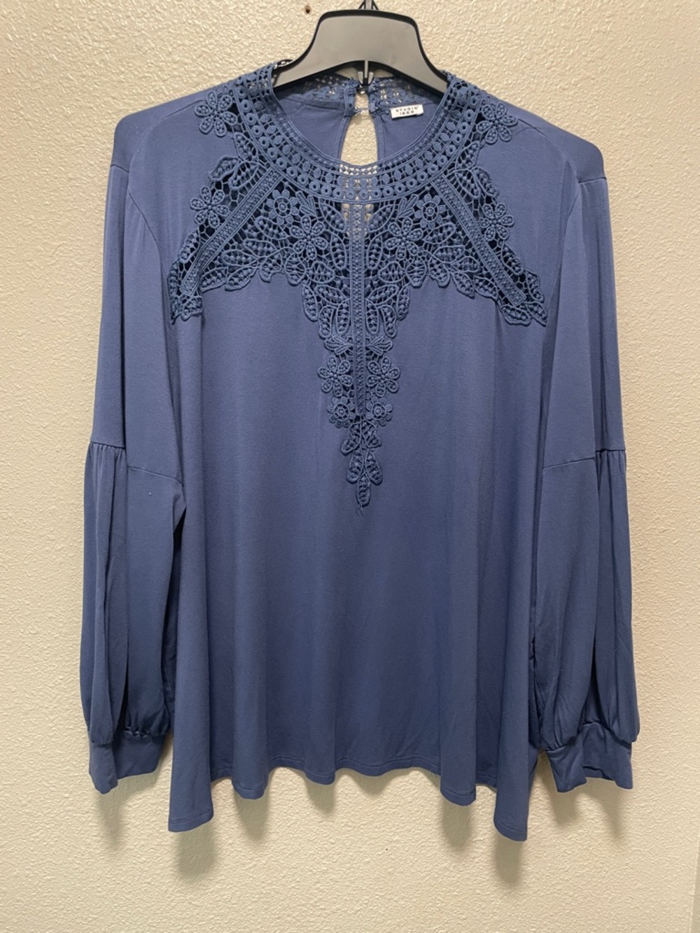 Studio 1886 Crochet Yoke Long-Sleeve Blouse - Blue